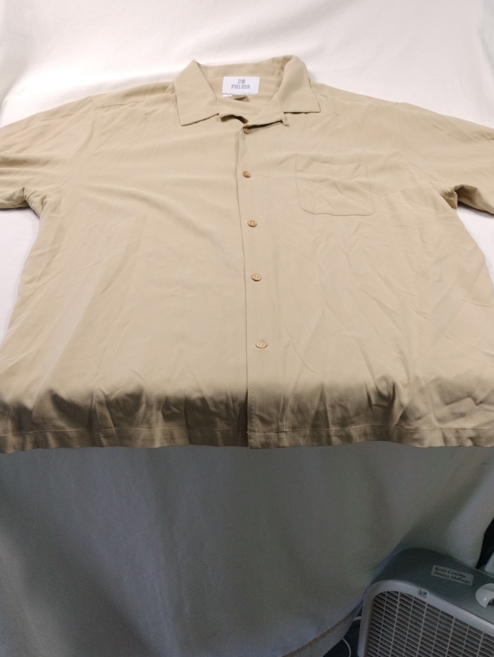28 Palms 100% Silk Men's Short-Sleeve Button-Up Shirt in Light Beige